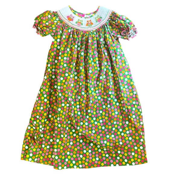 Claire And Charlie Other - Claire & Charlie Smocked Dress Owl Polka Dot Green Party Girls Size 6X